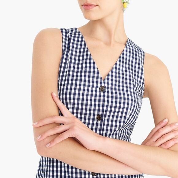 J. Crew button front gingham plaid dress blue white sz 2 - Picture 2 of 8